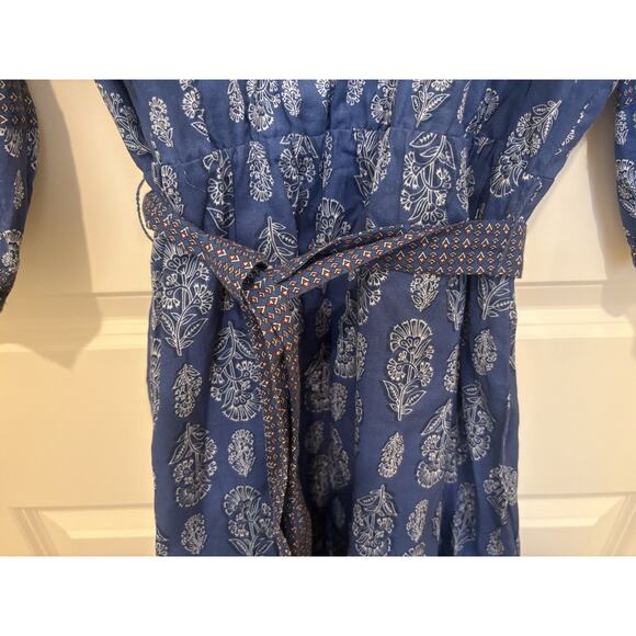 A Loves A Blue Boho Floral Dress Large Puff Sleeve Tiered Square Neckline - Picture 4 of 7